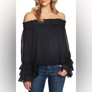 Cece Off the Shoulder Ruffle Cuff Blouse Black New With Tags
